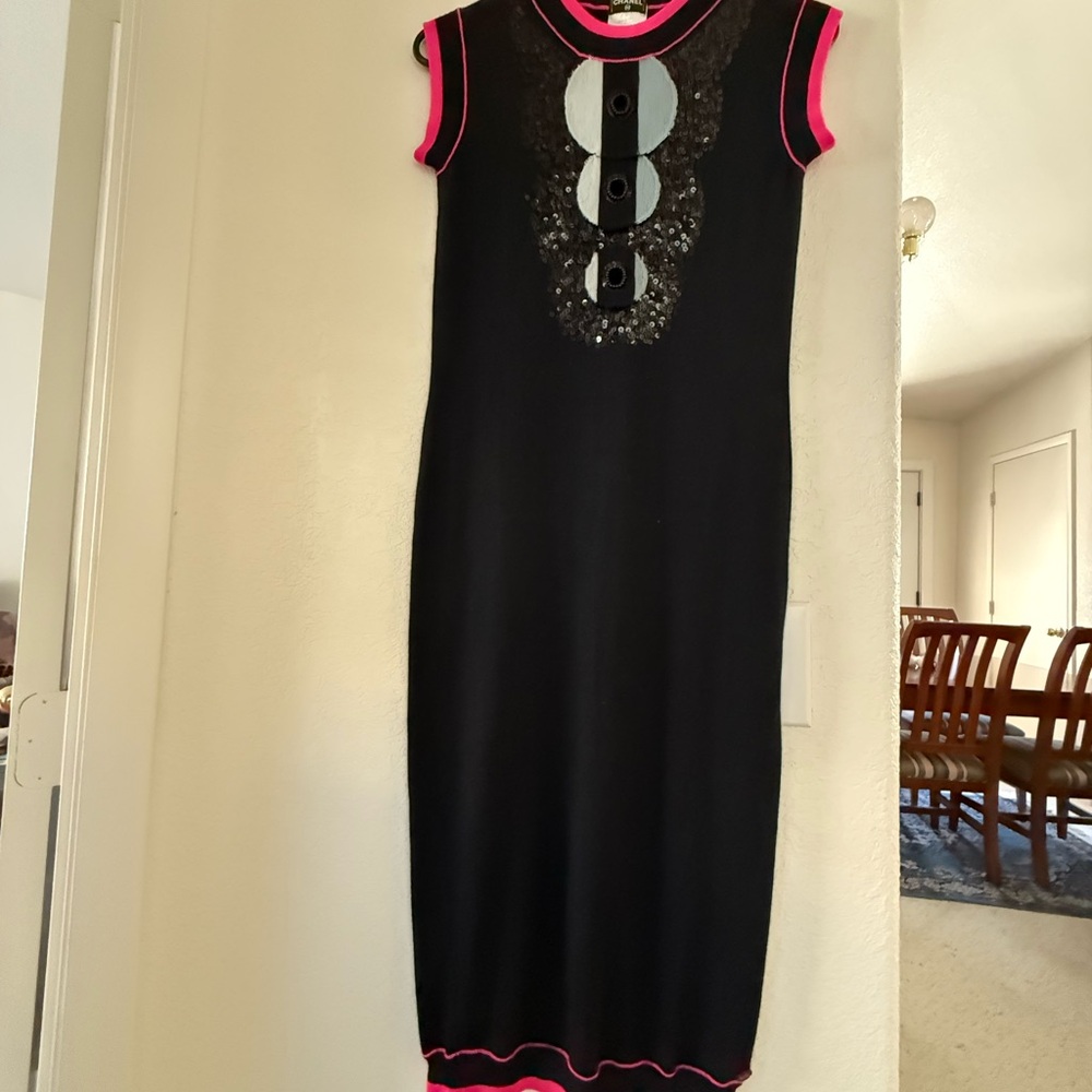 CHANEL Black Pink Cut Out Embellished Midi Dress made in Italy